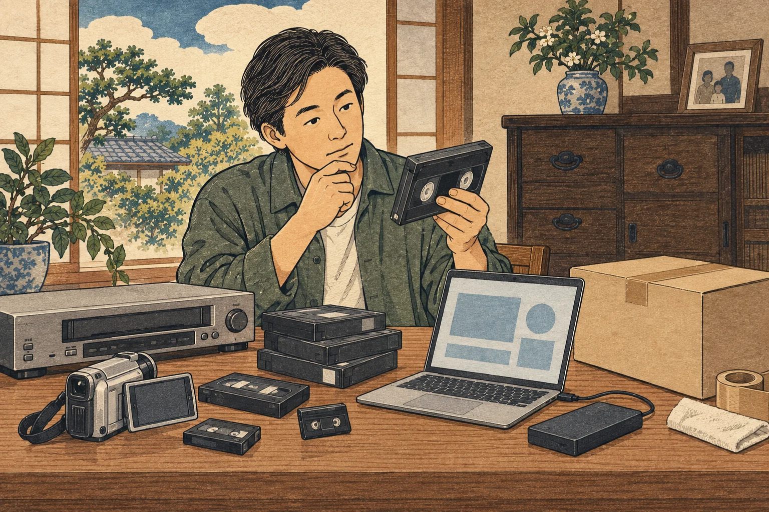 古いビデオテープを確認し、自宅での変換と業者依頼を検討する人