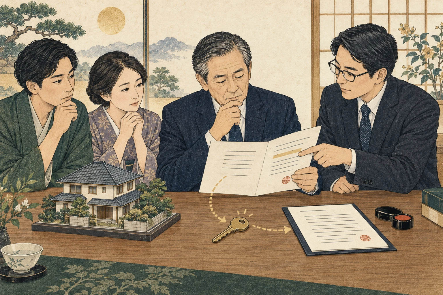 遺言書と不動産、売却代金の流れを確認する遺言執行者