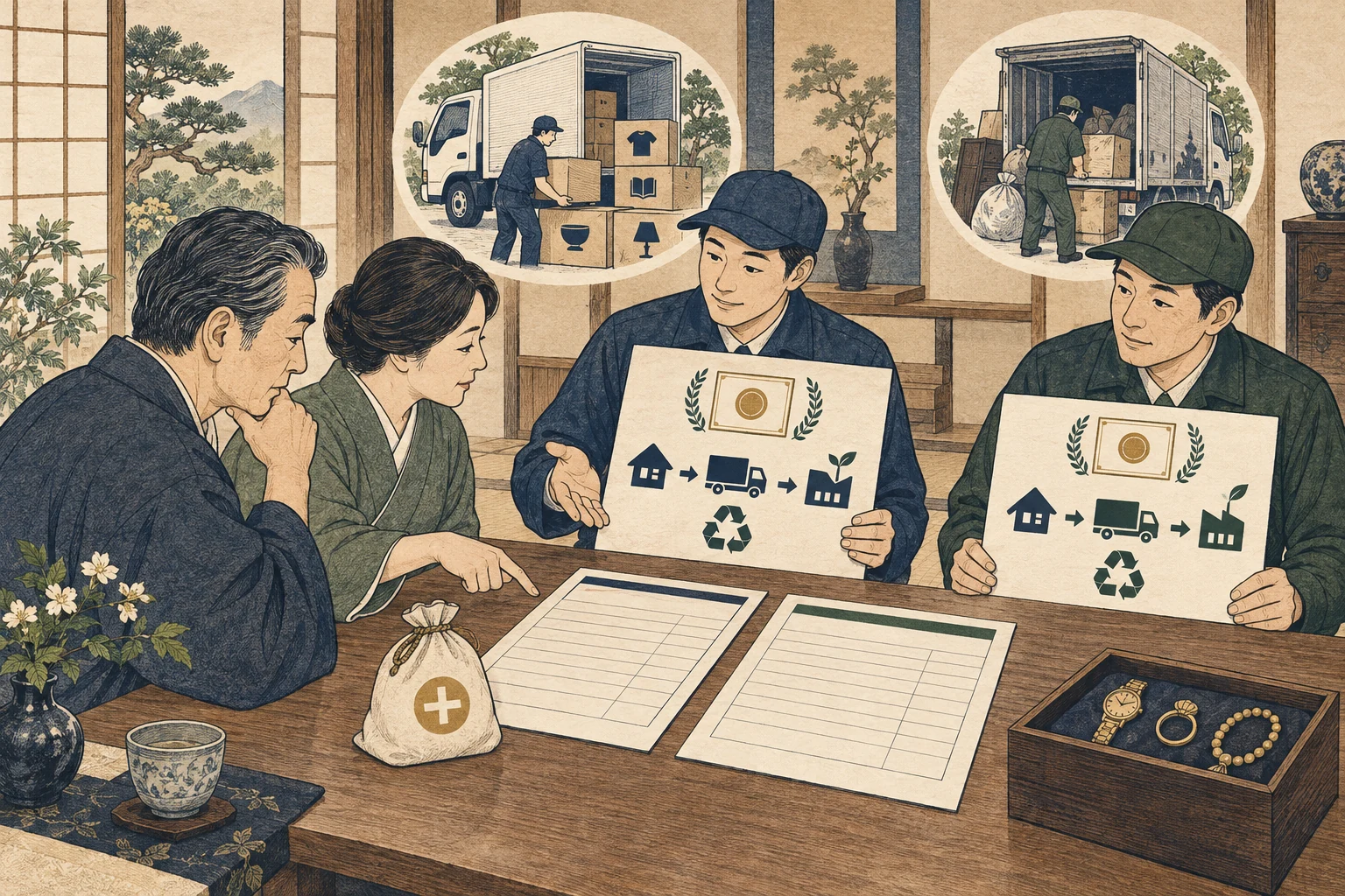 遺品を保管・処分・買取に分け、見積条件を確認する相続人
