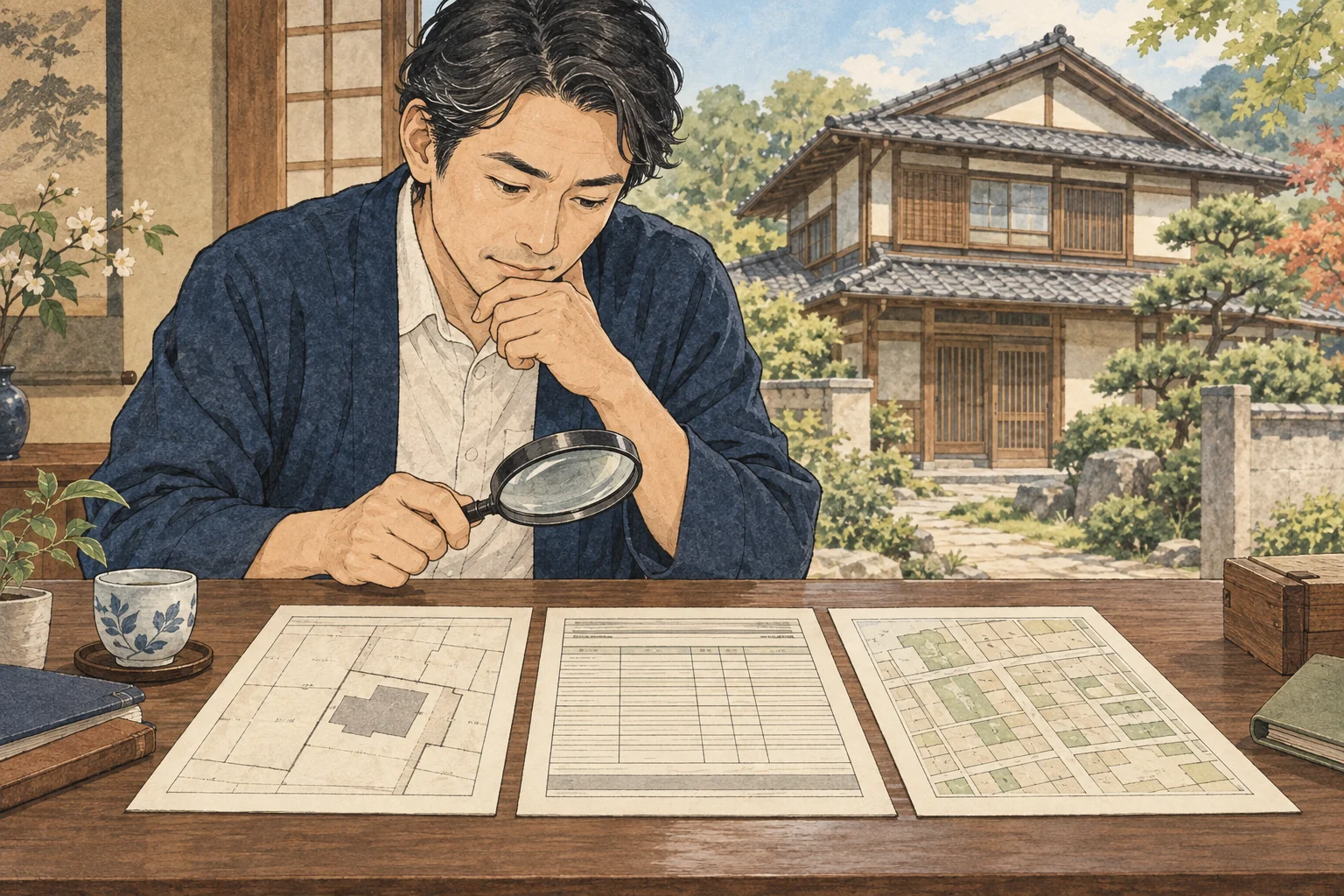 未登記建物の登記情報と固定資産税資料を照合する人