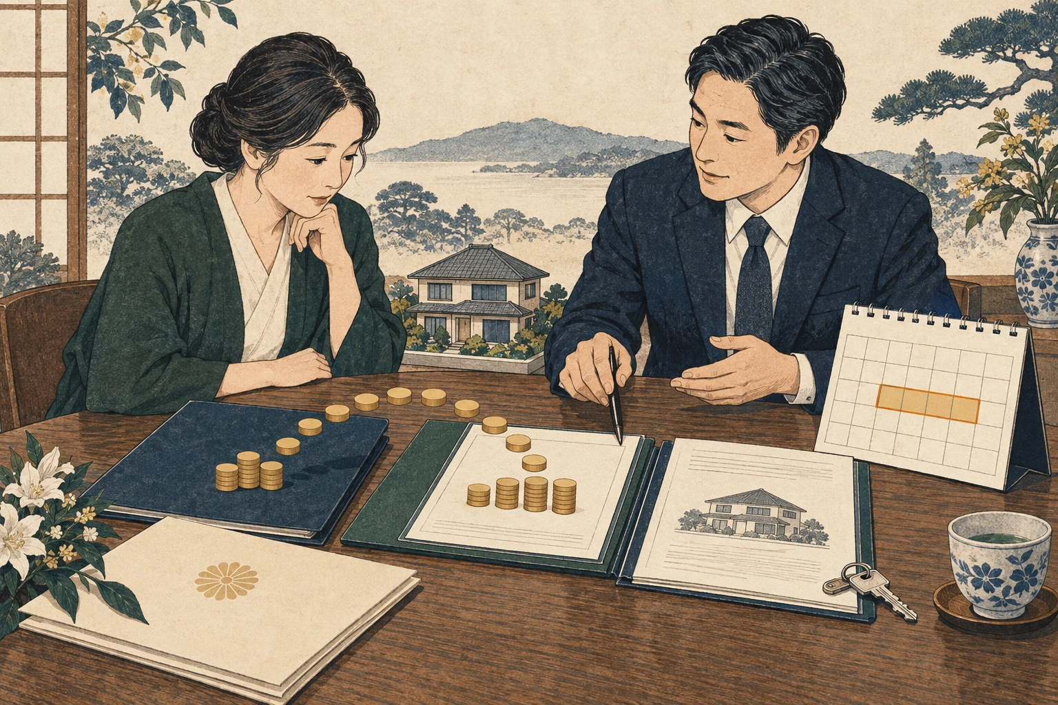 相続人が取得費加算の対象、売却期限、申告資料を確認する様子