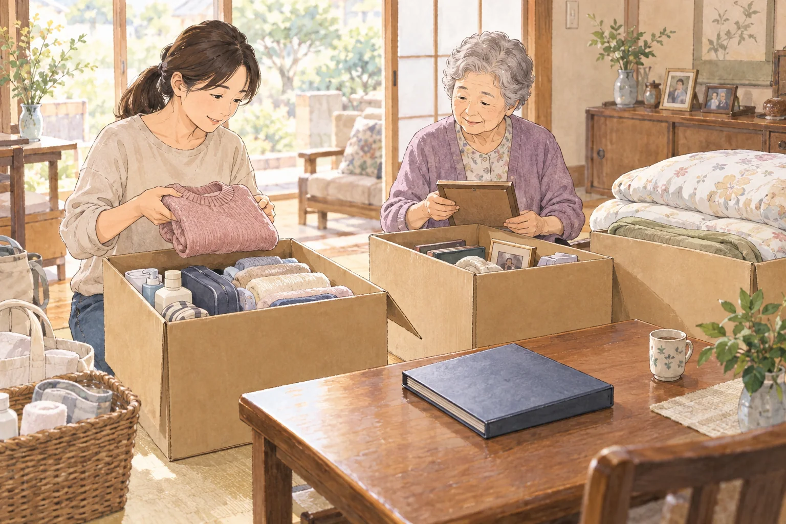 施設へ持って行く物と実家に残す物を分けて確認する人