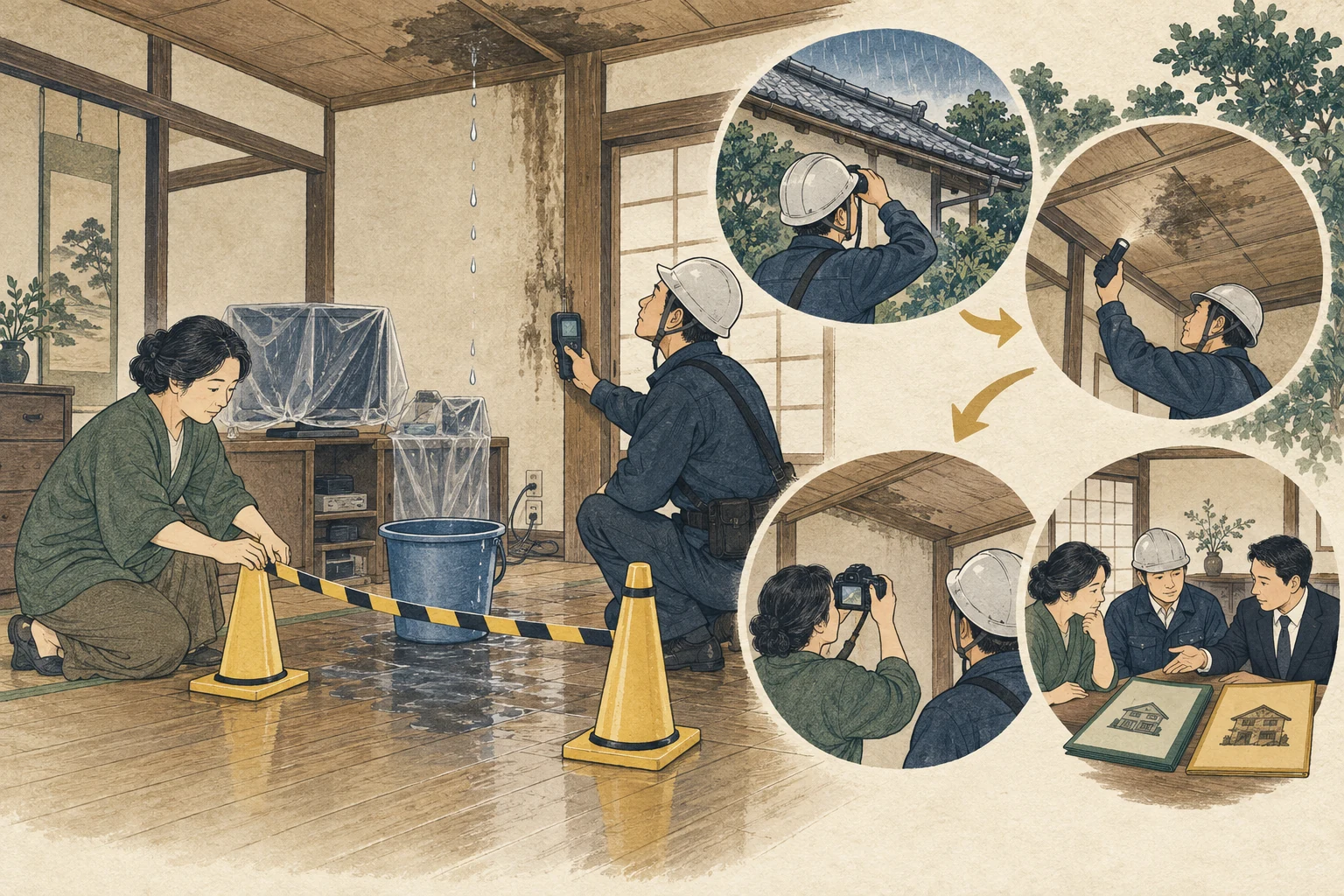 雨漏りのある家で安全確認・原因調査・修繕見積りを整理する所有者
