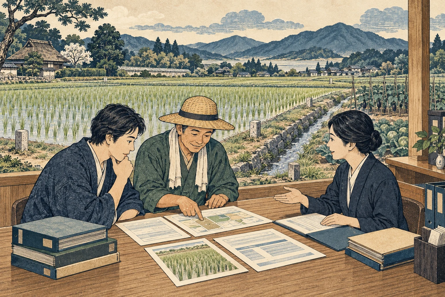 相続した農地の登記・農地台帳・売却や転用の許可を確認する様子