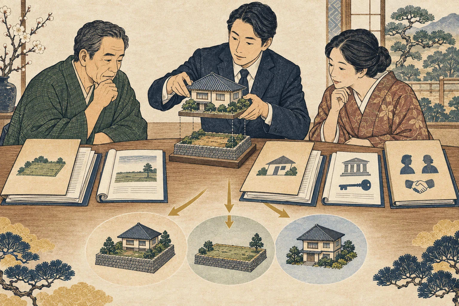 土地と建物の所有者が異なる不動産で登記・使用権・売却条件を確認する様子