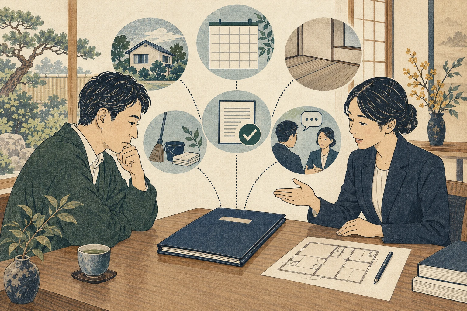 心理的影響が懸念される物件で事実記録と告知範囲を確認する様子