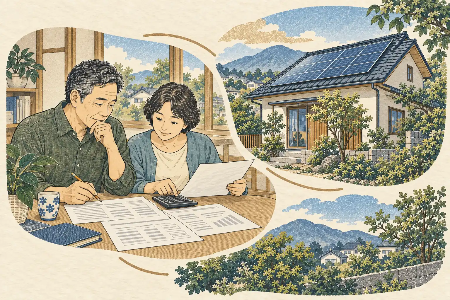 太陽光発電の導入費用と電気代を、見積書と電卓で確かめる夫婦